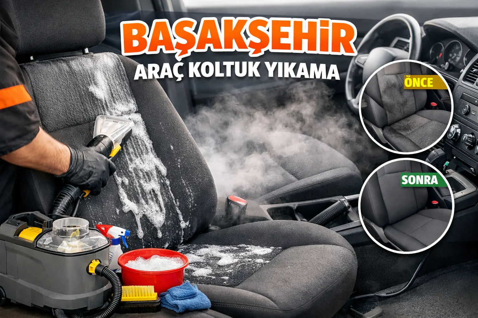 Royal Koltuk Yıkama ekibi tarafından yapılan detaylı başakşehir araç koltuk yıkama işlemi