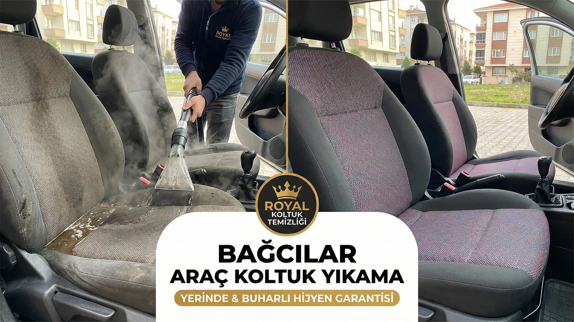 Bağcılar araç koltuk yıkama işlemi yapan Royal Koltuk Temizliği personeli.