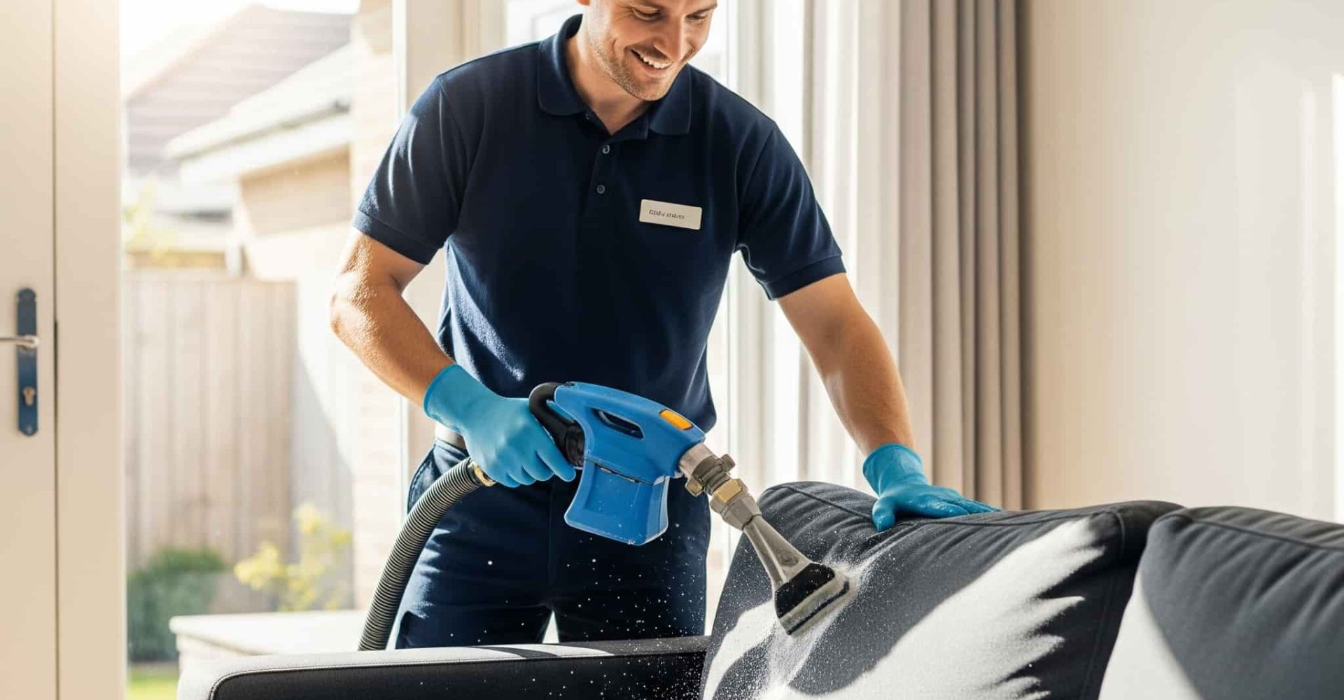 Esenler koltuk yıkama hizmetinde profesyonel temizlik cihazıyla koltuk yıkayan personel